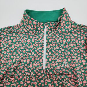 Rhoback The Azalea Polo Mens Small Green Pink Performance Golf Floral 1/4 Zip
